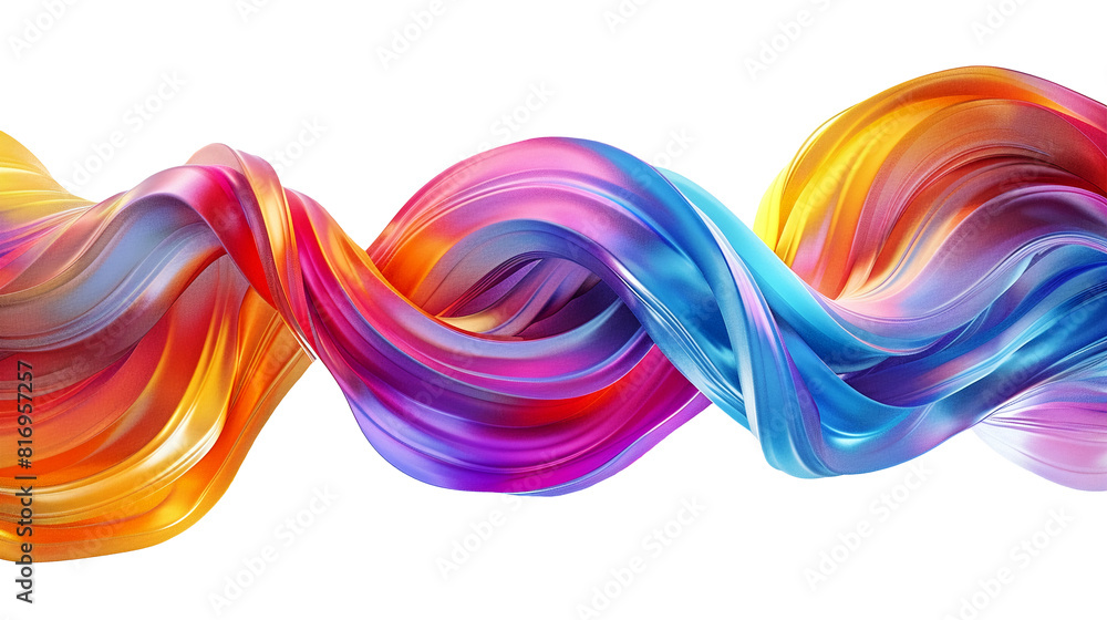Poster 3d rendering of a colorful twisted wave in motion on a transparent background, smooth multicolored w