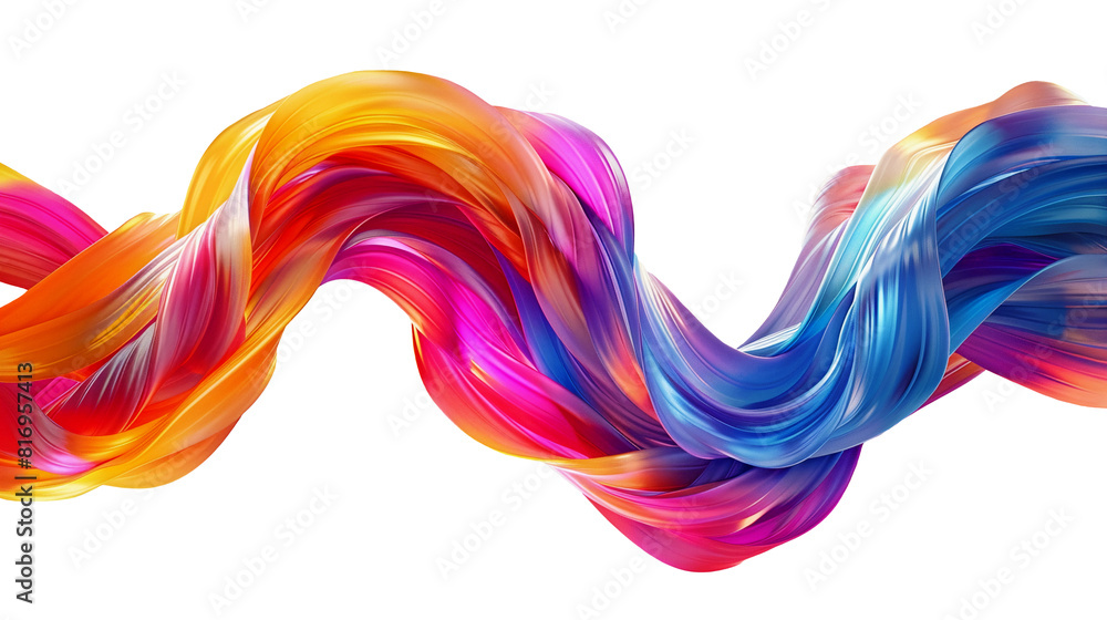 Poster 3d rendering of a colorful twisted wave in motion on a transparent background, smooth multicolored w