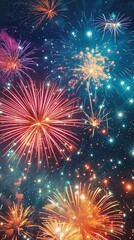 Festive event with a snapshot of fireworks bursting against the dark night sky