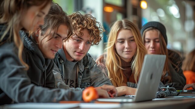 group of students working on a group project together, collaborating, sharing ideas, and learning from each other.illustration