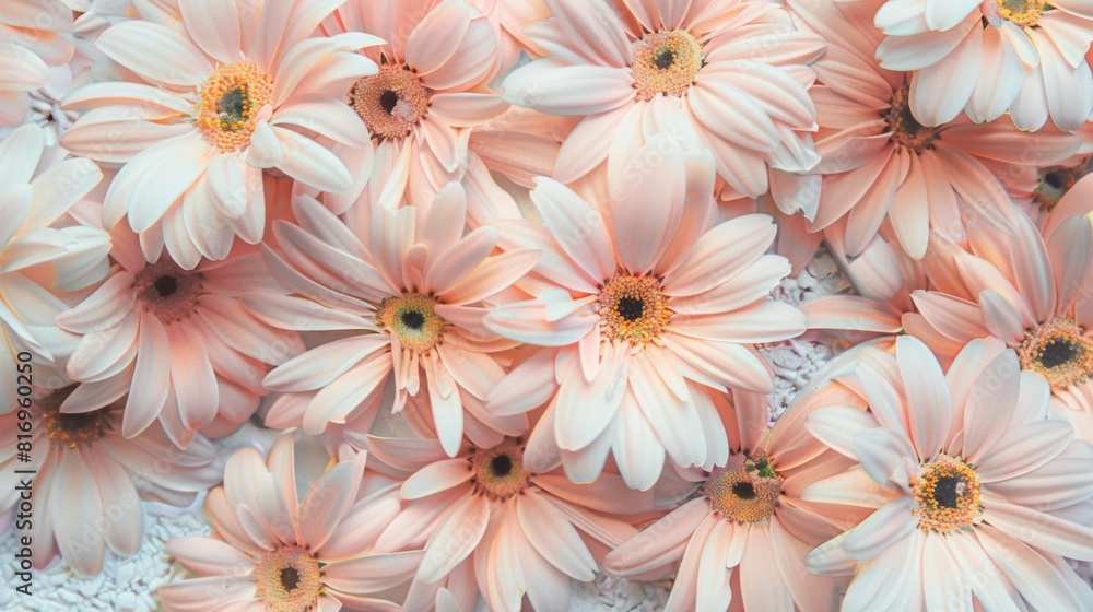 Poster Aerial View of Symmetrical Pattern Created by Light Pink Daisies with Intricate Geometric Background