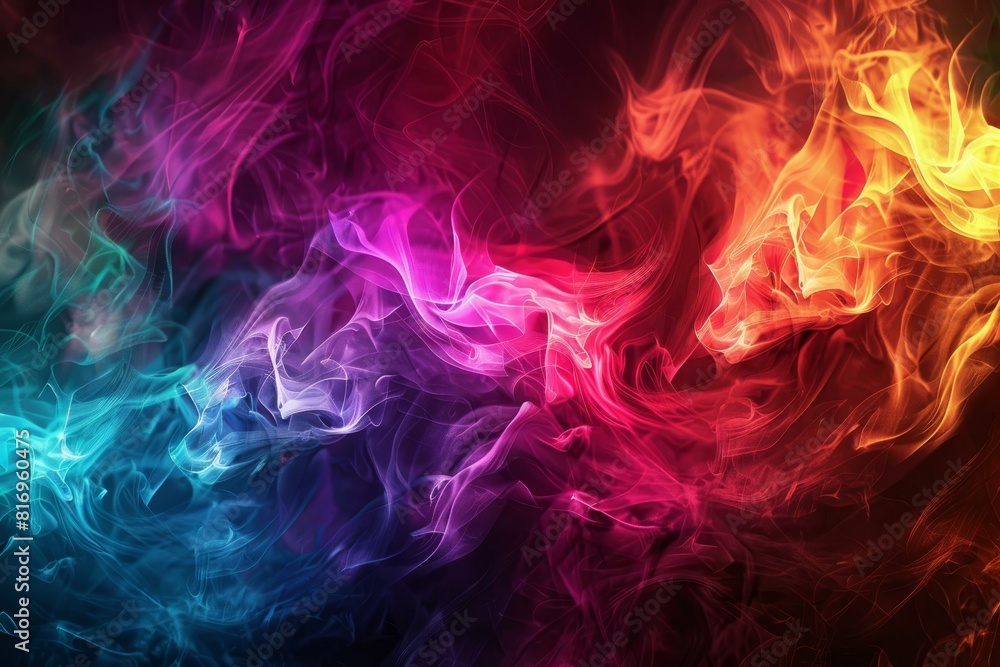 Poster digital wallpaper featuring colorful smoke patterns with a dynamic and fluid appearance