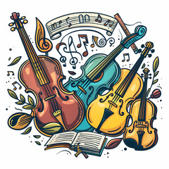 Obraz premium Abstract Classical music hand drawn doodle banner cartoon vector image