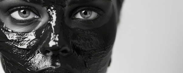 Intensive skin revitalization mask application top view Intensive revitalization with facial mask  Digital binary as object  Black and white