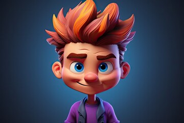 A 3D animated man with vibrant red hair and striking blue eyes. Generative AI