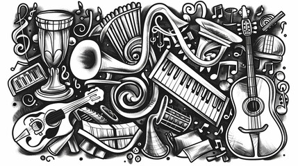 Abstract Classical music hand drawn doodle banner cartoon vector image