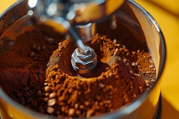 Hand Grinding Fresh Coffee Beans in Bright Natural Light, Emphasizing the Authentic Texture in a Cafecore Inspired Scene