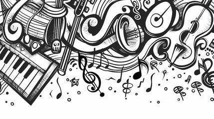 Obraz premium Abstract Classical music hand drawn doodle banner cartoon vector image