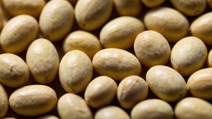 Fototapeta premium Macro shot of soybeans highlighting their smooth surfaces and detailed texture