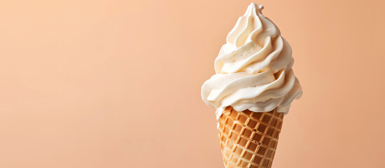 Summer Delight: Creamy Vanilla Ice Cream Cone on Orange Backdrop