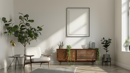 Minimalistic Room with Light Beige Decor and Elegant Furniture, Bright and Airy Interior, Ideal for Contemporary Home Design and Comfort