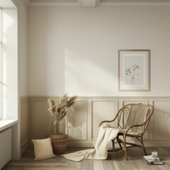 Minimalistic Room with Beige Decor and Elegant Furniture, Bright and Airy Interior, Ideal for Contemporary Home Design and Comfort