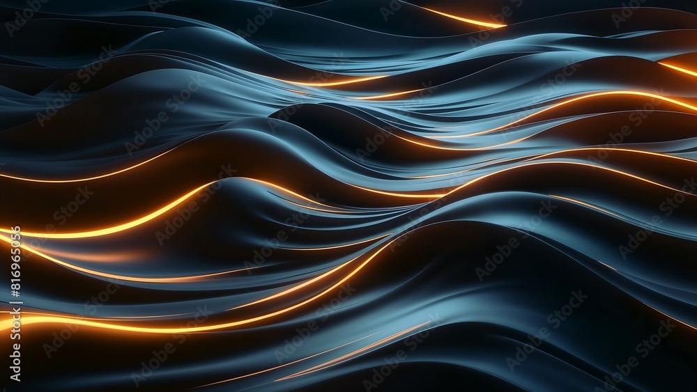 Wall mural Futuristic Abstract Ripples With Orange Neon Lighting and Soft Glow.