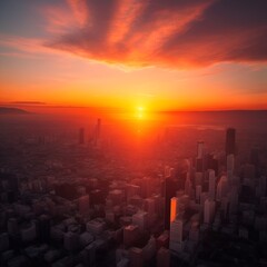 Obraz premium 夕焼けに染まる大都市の風景