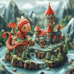 Fototapeta premium The image is a 3D rendering of a fantasy castle