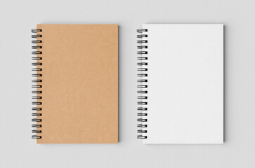 White and kraft spiral notebooks mockup.