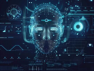 Fototapeta premium Technology front view Soft skin technology interface Cybernetic tone Analogous Color Scheme