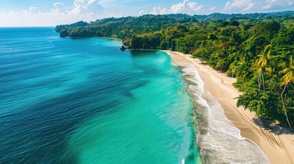 Obraz premium aerial view of a tropical beach with turquoise waters, 