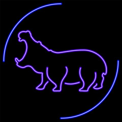 hippopotamus neon sign, modern glowing banner design, colorful modern design trend on black background. Vector illustration.