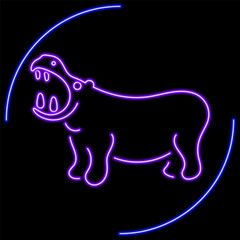 hippopotamus neon sign, modern glowing banner design, colorful modern design trend on black background. Vector illustration.