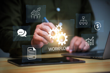 Business workflow process optimisation, businessman using a software to optimise workflow process. business automation concept.