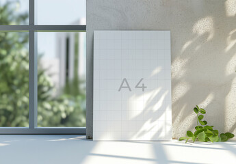 Mockup With A4 Size Paper In Sunny Room With Generative ai