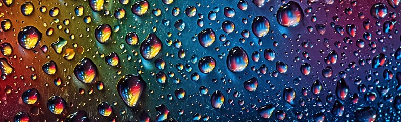 Water with a snapshot of a car window speckled with multi colored raindrops