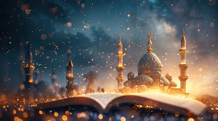 islamic greeting eid ul adha ramadan kareem and eid mubarak card design background with lanterns , lamps and lights	
