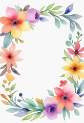 Obraz premium Floral frame watercolor drawing, template, copy space, place for text.
