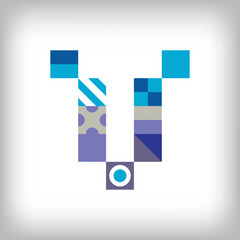 Creative letter V logo design with geometric shapes. Creative educational colorful graphics. Vector