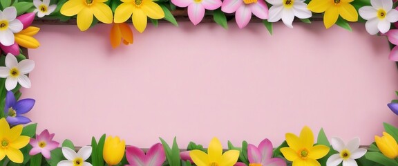 Summer Floral Frame, Pastel Beautiful Spring Template, Text Background, Copy Space.