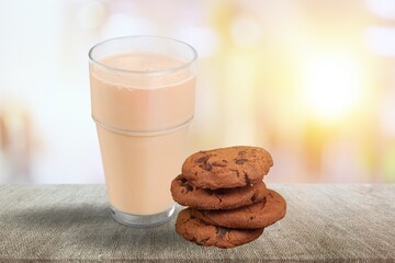 Homemade tasty cookies a glass of coffee