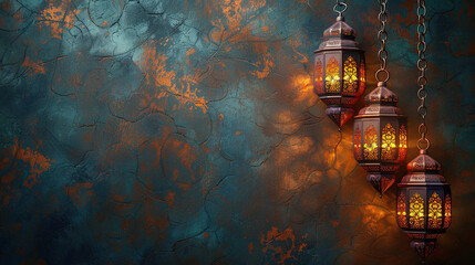 islamic greeting eid ul adha ramadan kareem and eid mubarak card design background with lanterns , lamps and lights	
