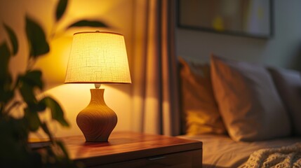 Warm light from a vintage table lamp in a cozy home interior