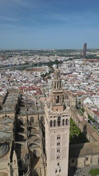 Aerial view of Giralda Tower and Seville skyline