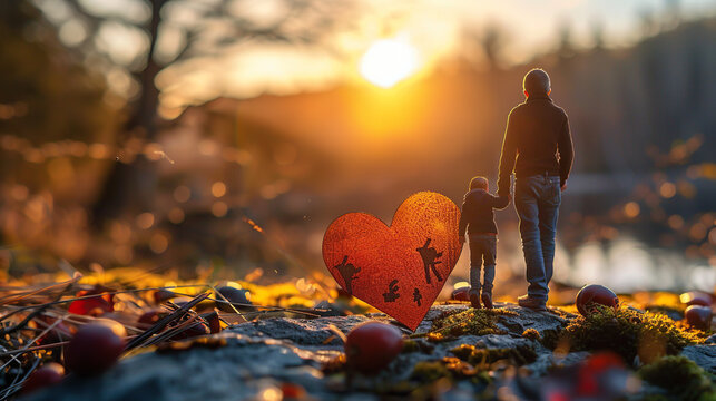 black silhouette in heart shape frame of super dad or father and child, fathers day special	