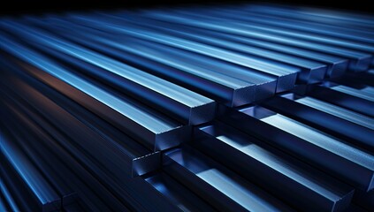 An arrangement of blue squares stacked atop one another, creating a sense of depth and dimension. The uniform size of the squares contributes to a modern aesthetic