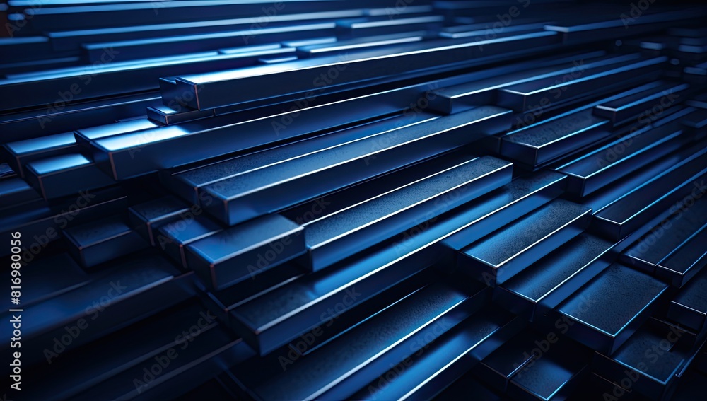 Poster a display of identical blue squares stacked vertically, creating a modern and three-dimensional impr