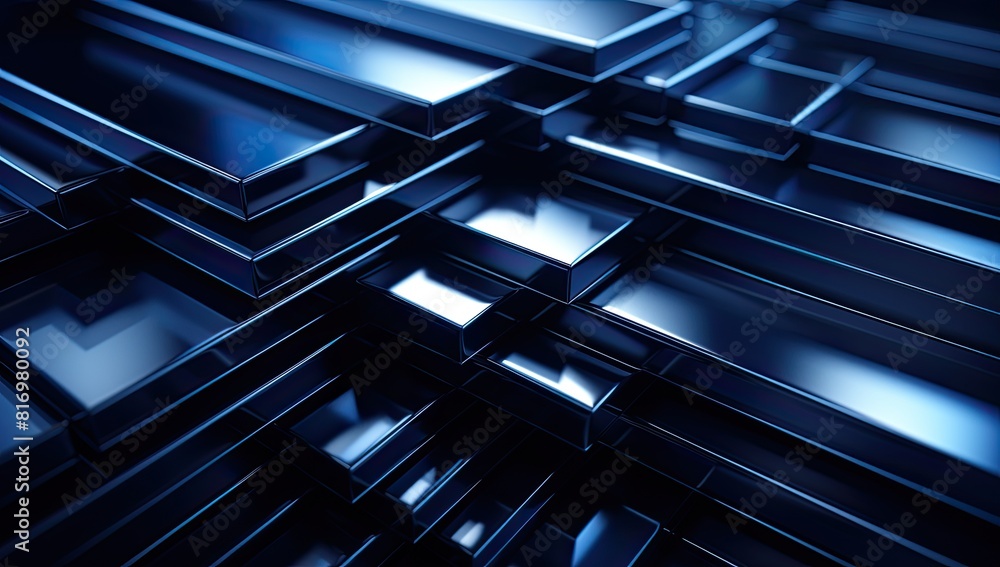 Poster a display of identical blue squares stacked vertically, creating a modern and three-dimensional impr