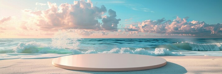 summer beach podium with sand platform