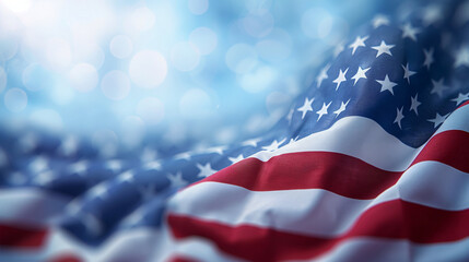 Close up of waving national USA flag isolated on white background. Memorial Day, 4th of July independence day, Old textile flag of USA as a patriotic background. Generative AI Illustrations.