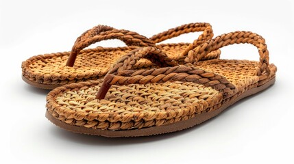 Colorful and Woven Beach Sandals Isolated on White Background. Generative ai
