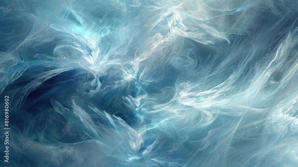 Poster blue abstract background with delicate swirls and wisps of color,