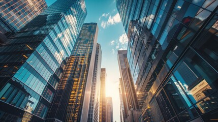 Obraz premium A high-rise cityscape showcasing the bustling financial district, representing growth, ambition, 
