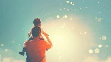 rear view silhouette of super dad or father and child, fathers day special watercolor art  - Powered by Adobe