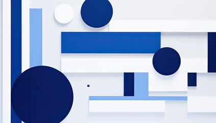 Obraz premium An abstract painting featuring blue and white hues, adorned with circles and squares