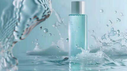 Minimalist Turquoise Liquid Product with Water Droplets and Feminine Appeal