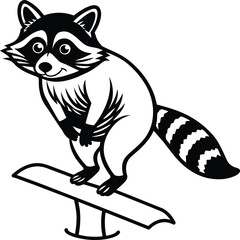 Raccoons silhouette black white vector illustration