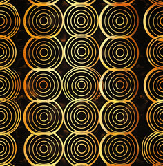 luxury gold rings circles on black background, seamless wallpaper
