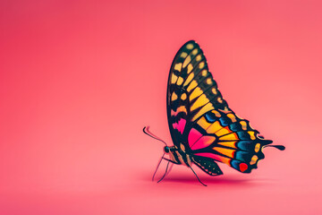 A stunning photo of a beautiful butterfly on a solid pink background